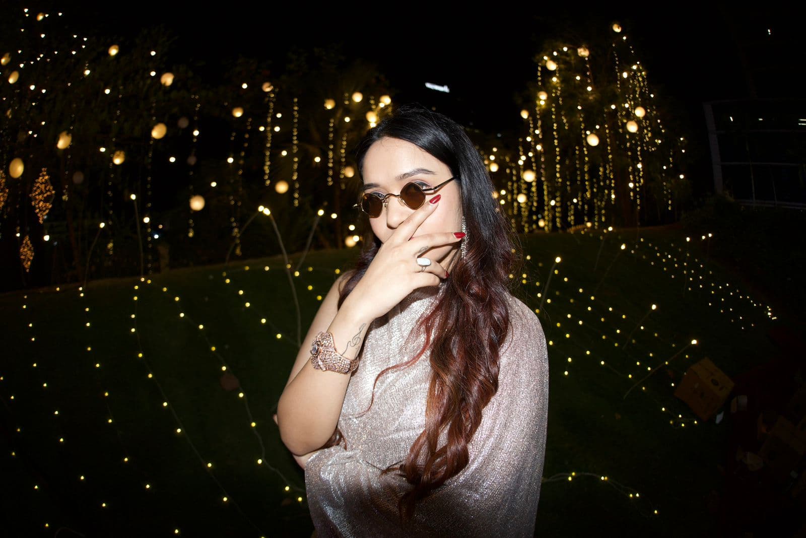 Aishwarya Anand at a music industry event or launch, elegantly dressed
